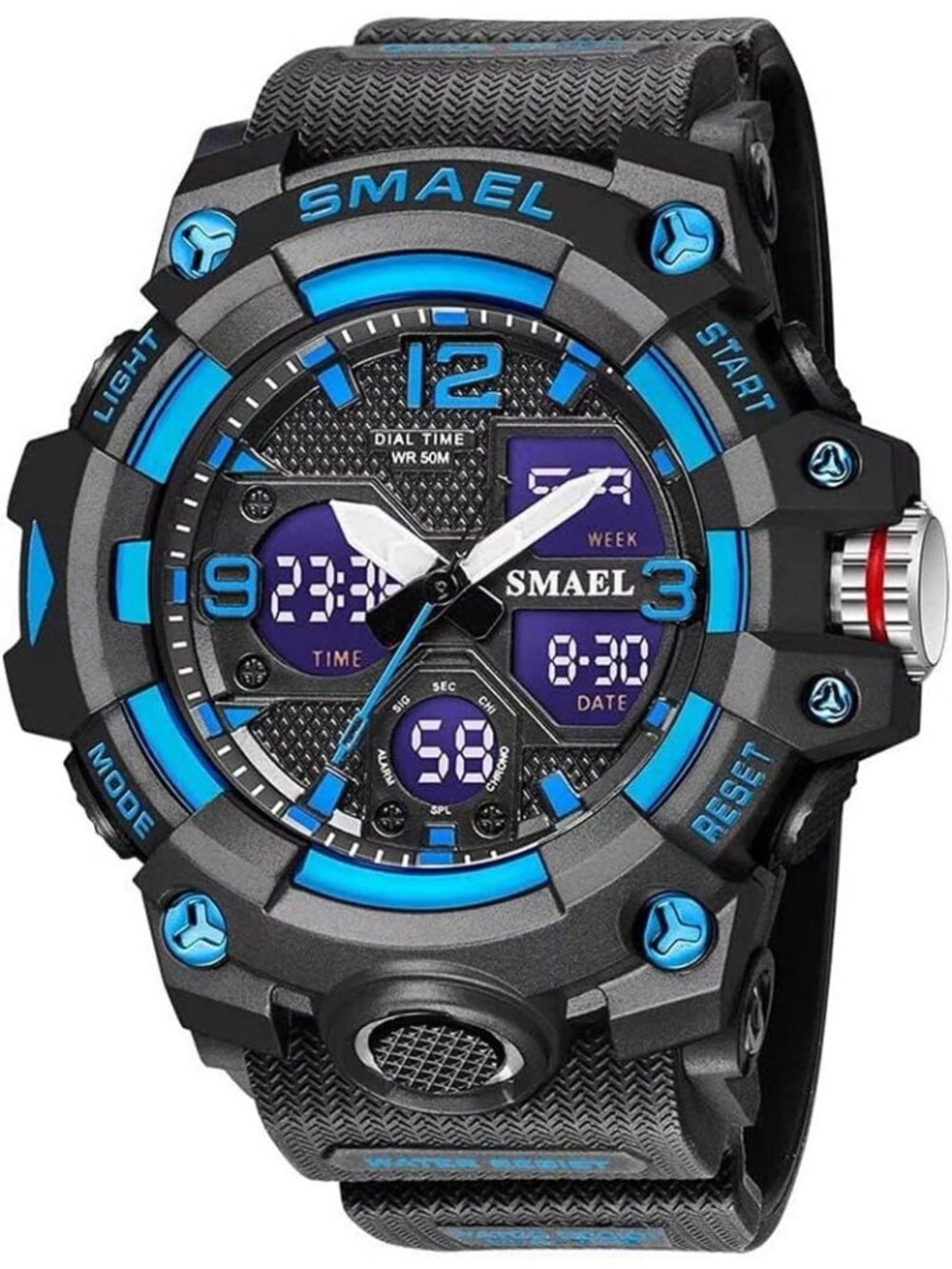 Men's Blue Analog Quartz S-Shock Waterproof Outdoor Sports LED Digital Watch